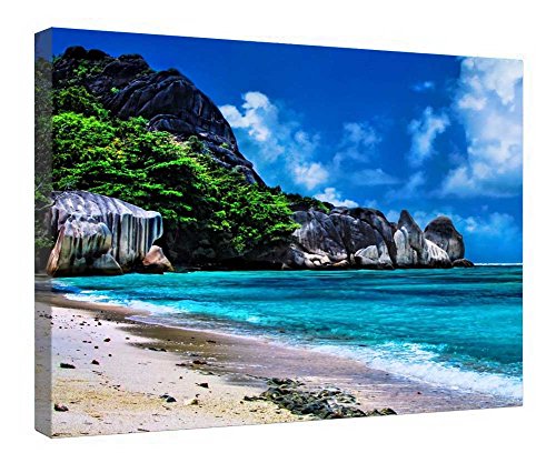 Impression sur toile de l'île de la Digue pour créer un salon style évasion