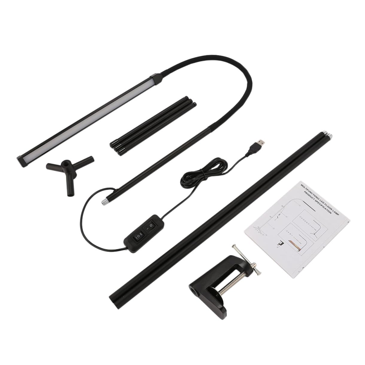 WOONEKY Lámpara de Lectura LED de Brazo Largo con Clip, Negro | Cuello de Cisne Flexible, 1 Juego, Aluminio E Hierro, Luz sin Deslumbramiento Parpadeo