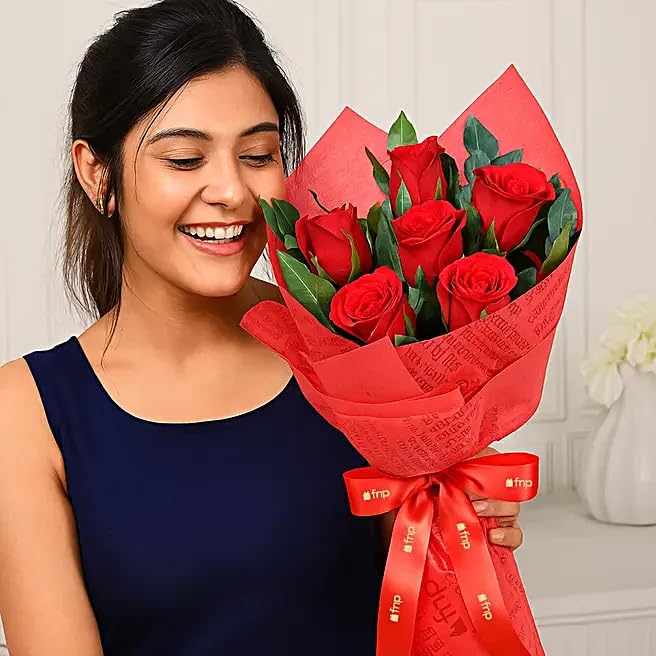 Fnp Fresh Live Flower Bouquet of 6 Red Roses In Premium Packing For Birthday Gift, Anniversary Gift, Wedding Gift, Congratulations Gift & Gift For Special Occasions (Same Day Delivery)-image-35