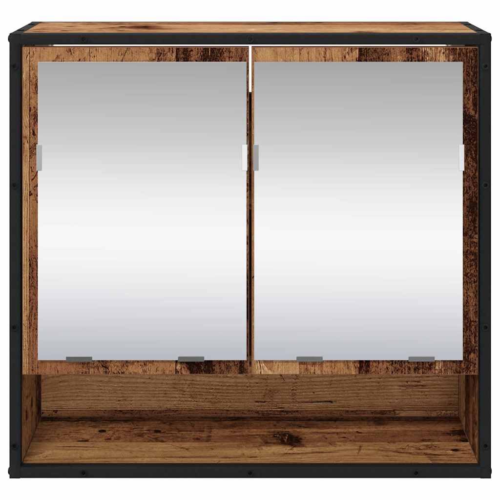 Scaffale da parete in legno anticato, 65 x 20 x 60 cm, con 3 ripiani e 2 ante, montaggio a parete per mobili da bagno e soggiorno, con ripiano e specchio, ideale come mobile sottolavabo