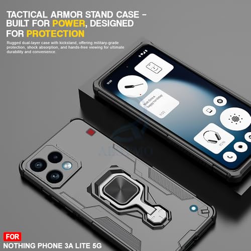 Image of AESTMO Armor Back Cover for Nothing Phone 3A Lite 5G | Ring Holder & Kickstand & Camera Protection in-Built | 360 Degree Protection Back Case Cover (Black)