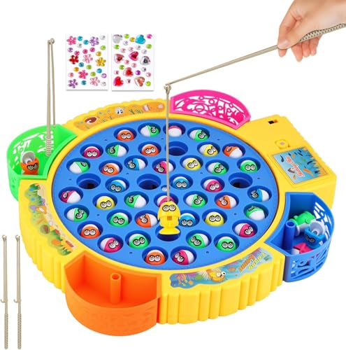 Juguete de Pesca Eléctrico,Juego Juguetes de Pescar,Juego Musical y Giratorio con 45 Peces y 4 Tiras de Caña,Juguete Montessori Juegos de Mesa Regalos para Niños y Niñas a Partir de 3 Años