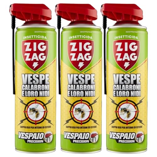 ZIG ZAG, Vespaio Precision, Insetticida Vespe Spray ad Azione immediata, con valvola a Doppia erogazione, 3 Confezioni da 400 m