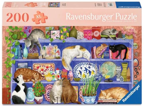 Ravensburger Feel Well - Cats on Shelf - Rompecabezas de 200 piezas | Piezas más gruesas, formato de imagen grande e incluye soporte | Rompecabezas premium hecho en Europa miniatura 1