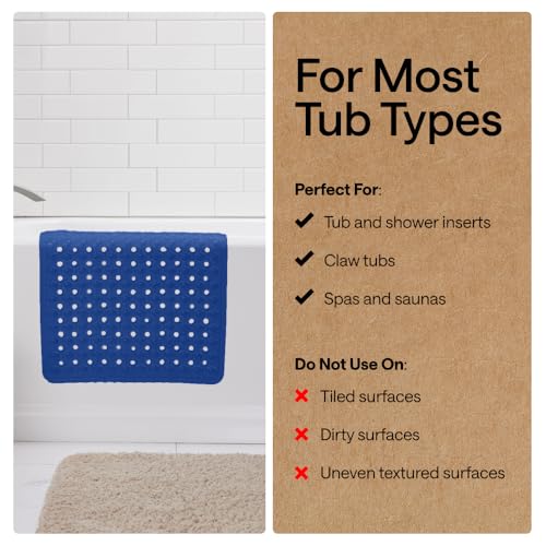 Image of GORILLA GRIP Patented Bath Tub Shower Mat, Machine Washable Bathtub Floor Liner Mats, Suction Cups and Drain Holes to Keep Tubs Clean, Soft on Feet, Bathroom Essentials, 35x16 Inch, Royal Blue Opaque
