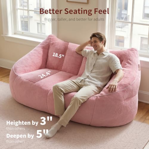 Image of Relefree Oversized Pink Bean Bag Chairs for Adults,Bean Bag Loveseat Sofa,Boneless loveseat for Reading,2 Seater Lazy Sofa for Small Spaces,Mini Small Couches for Living Room,Bedroom,Apartment
