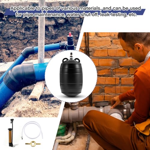 Image of Glooglitter 4 Inch Inflatable Pipe Plug, with Floor Pump | Rubber Plumbing Test Ball for Sewer Drain Inspection, Brass Valve, Pipeline Pressure Testing Balloon and Leak Checks