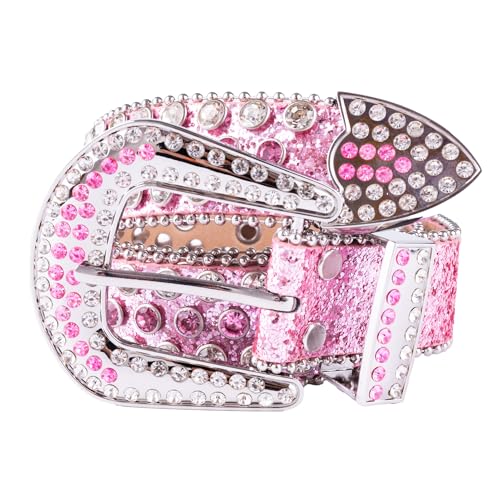 Women Western Rhinestone Studded Leather Belt Unisex Bling Cowgirl Cowboy Waist Belt for Jeans Pants Dresses