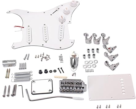DIY Electric Guitar Kit Style Complete Accessories with Tremolo Bridge Pickguard Single Coil Pickups Volume Tone Controls for Guitar Building Enthusiasts