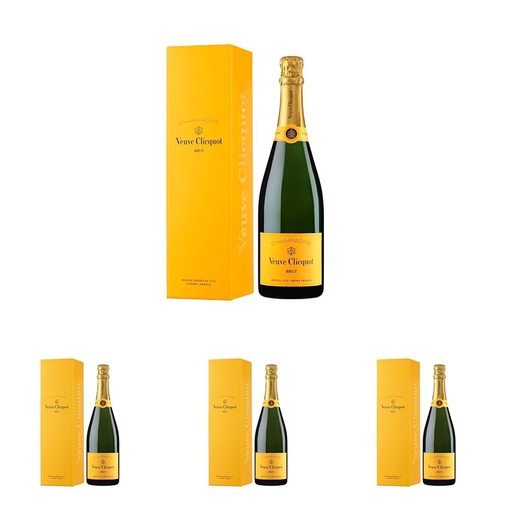 Veuve Clicquot Yellow Label Brut Champagner mit Geschenkverpackung, 750mL (Packung mit 4)