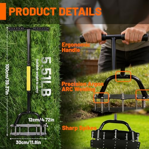 Aerador de césped de pie con 17 púas y base amplia miniatura 3