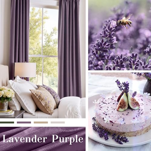 Image of Blackout Lavender Purple Velvet Curtains 52x96 Inch 2 Panels | Soft Velvet, For Bedroom & Living Space, Light Shifting Texture, Refined Drape, Serene, Elegant, Rod Pocket