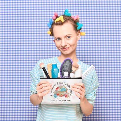 Funny Crocheting Gifts Makeup Bag for Women Knitting Gift for Crochet Beginner Crochet Lovers Friends Crocheters Accessories Cosmetic Bag4