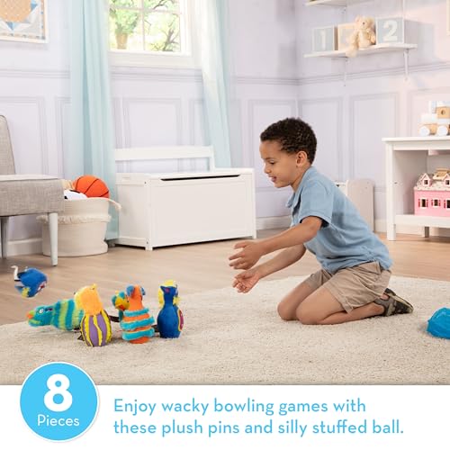 Melissa & Doug Fuzzy Monster Bowling Pins and Ball with Mesh Storage Bag - 8 Pieces Toddler Plush Indoor Bowling Set, for Toddlers and Kids Ages 2+ - image 2