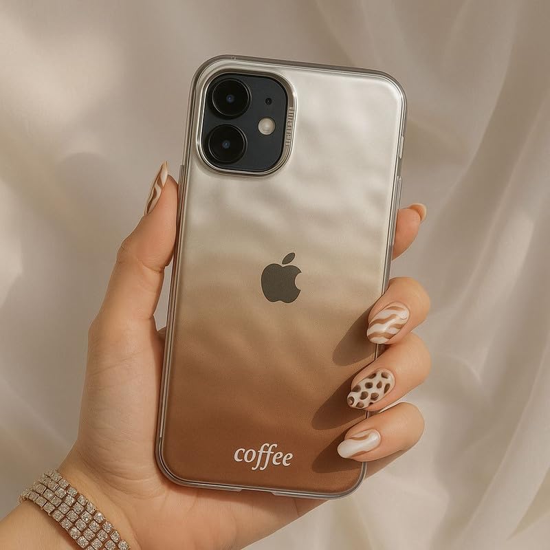 Image of COVERLY Luxury Coffee Ombre iPhone 15 Pro Max Case - Gradient Brown Soft Silicone Back Cover with Chrome Camera Ring & Silver Logo | Slim Shockproof Designer Mobile Case for Girls & Women