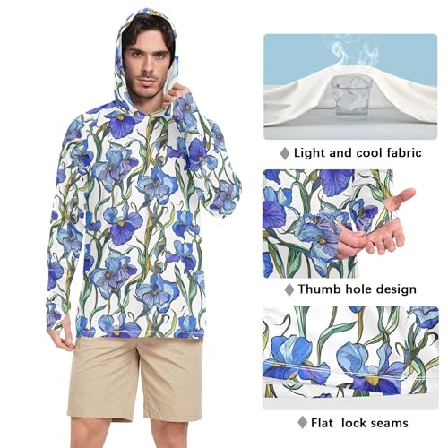 Cartoon Iris White Sun Protection Hoodies Long Sleeve Beach Hoodies UPF 50+ Golf Shirt S4