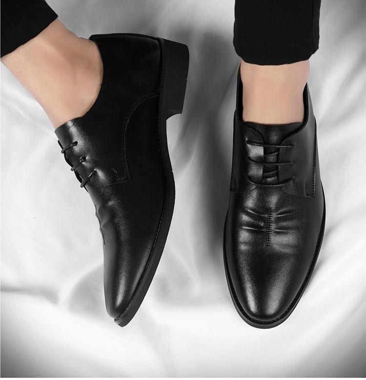 Dress Shoes for Men Lace Up Round Toe Leather Pleated Derby Shoes Anti-Slip Rubber Sole Low Top Wedding3