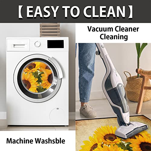 Pardick Half Round Doormat Retro Flower Sunflower Non-Slip Half Circle Area Rug Durable Washable Runner Mat For Living Room Bedroom Indoor Outdoor Kitchen Floor Home Decor Half Moon Rug #TOP3