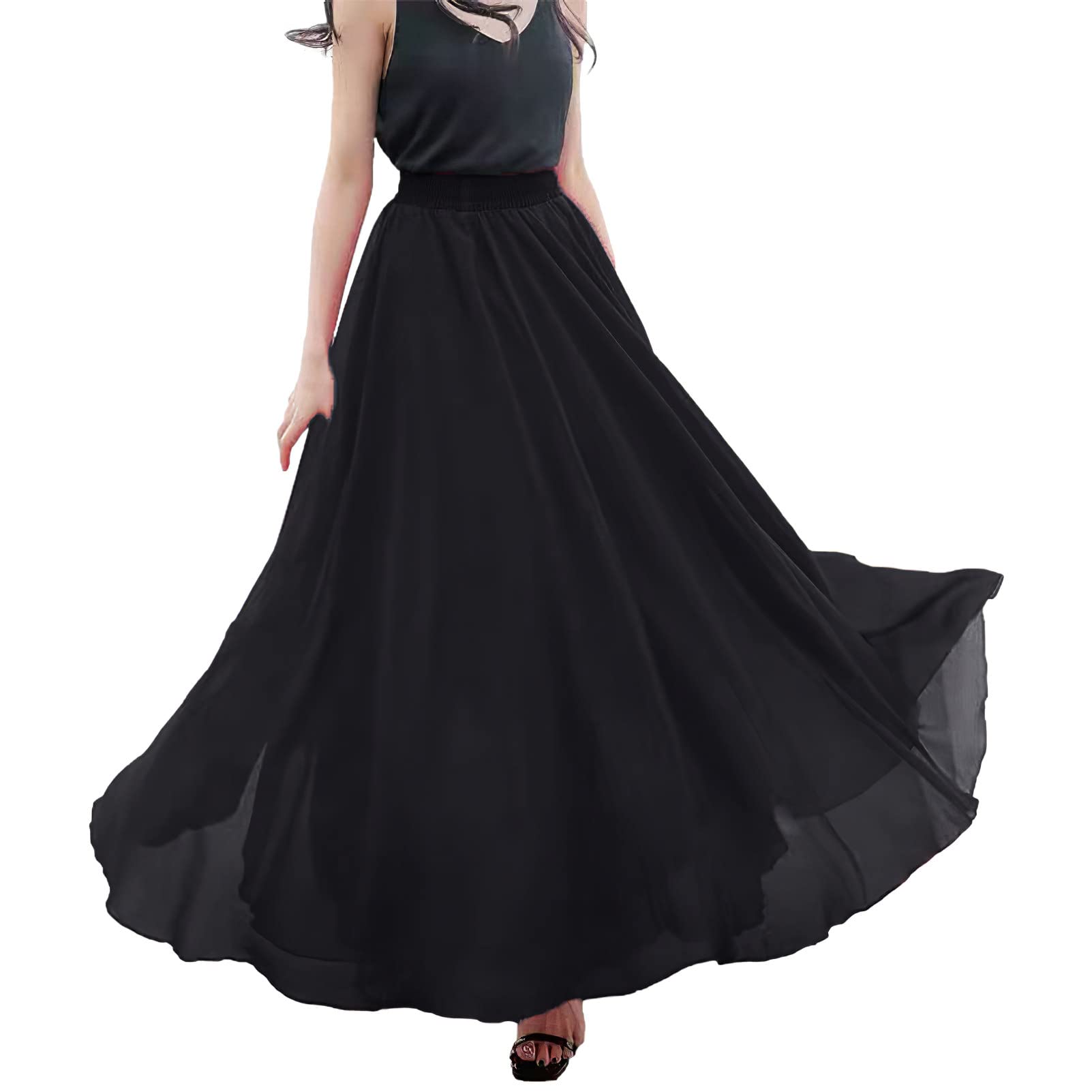 Mujer Chiffon Falda A-Line Longitud Total o del Tobillo Cintura Elástica Plisado Hada Faldas Larga