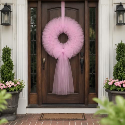 Image of Light Pink Tulle Fabric Ribbon 6 Inch by 25 Yards Rolls Fabric Spool Tulle for Gift Wrapping Wedding Decorations Craft Supplies DIY Tutu Skirt Baby Shower Birthday Party