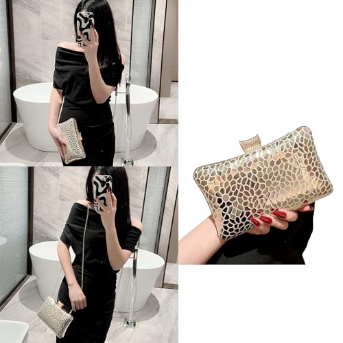 Sac de soirée pour femme élégant avec bandoulière amovible en métal doré - 2