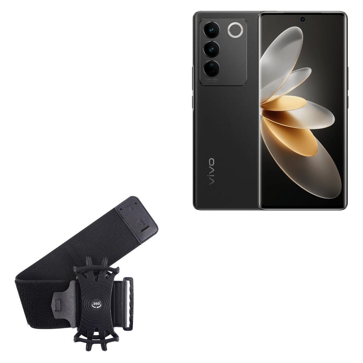 BoxWave Holster Compatible with vivo S16 - ActiveStretch Sport Armband, Adjustable Armband for Workout and Running - Jet Black