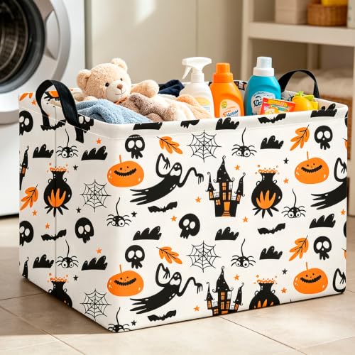 Image of CLOCOR Rectangular Storage Basket,Waterproof Books Box with Handles,Gift Basket(Castle Halloween)