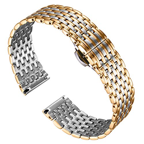 BINLUN Thin Mesh Stainless Steel Watch Bracelets Light Replacement Watch Band Polished Strap for Men Women's Watch 12mm/14mm/16mm/18mm/20mm/22mm with Butterfly Buckle