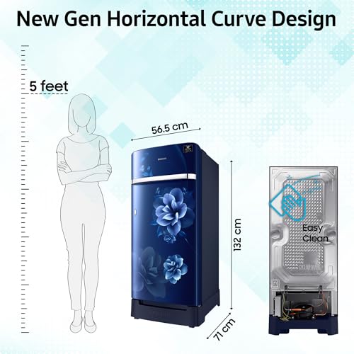 Image of Samsung 189 L, 5 Star, Digital Inverter, Direct-Cool Single Door Refrigerator (RR21H2H25CU /HL, Camellia Blue, Base Stand Drawer, Single Touch Defrost, 2026 Model)
