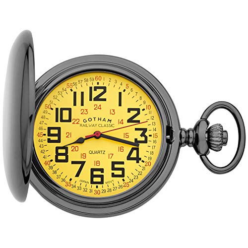 Gotham Men's Gunmetal Railroad Polished Finish Covered Quartz Pocket Watch # GWC15044BY - Image 3