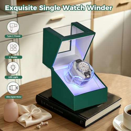 Image of ANWBROAD Watch Winder for Automatic Watches, Single Watch Winder Box Green