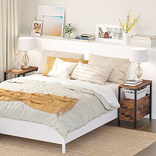 Hoobro End Table, Narrow Chairside Table With Drawer And Open Storage Shelf, Nightstand For Small Spaces, Stable And Sturdy Construction, Wood Look Accent Furniture, Rustic Brown And Black Bf548Bz01G2 #TOP1