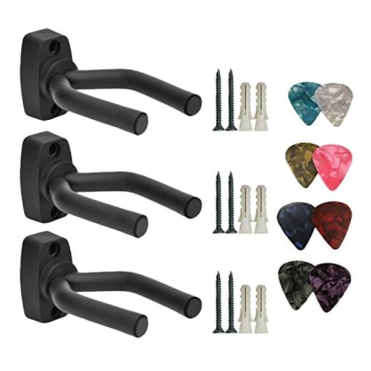 3 perchas para guitarra, soporte de pared, soporte para guitarra acústica, ukelele, bajo, mandolina banjo, soporte de pared, ganchos negros (3+8)