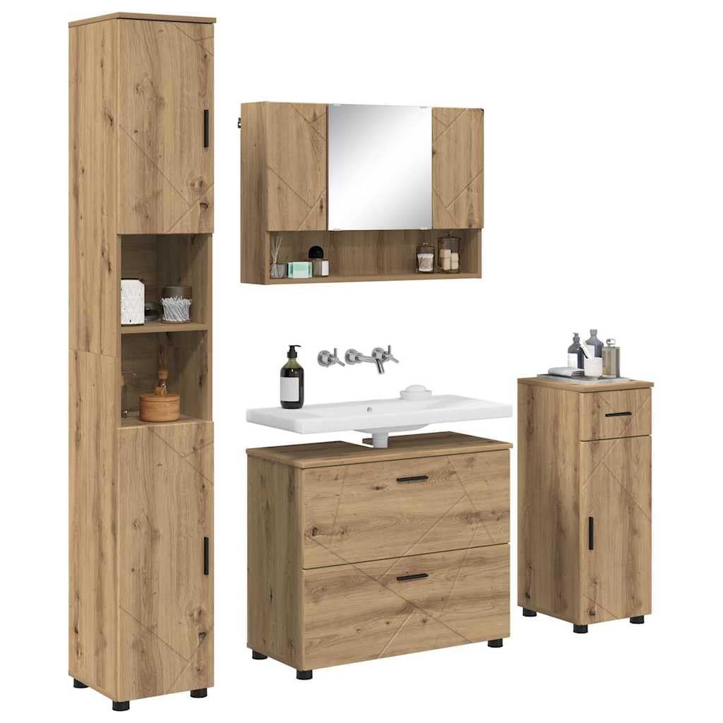 Set Mobili Bagno 4 Pz Sospesi Rovere Artigianale