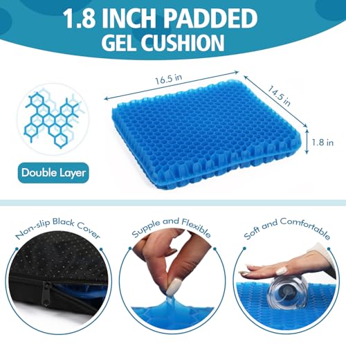 Image of Seat Cushion, 1.8 inch Double Thick Cooling Egg Gel Seat Cushions for Long Sitting, Strong Support, Sciatica & Back Pain Relief, Breathable Cool Suitable as Office Chair, Car Seat, Wheelchair Cushion