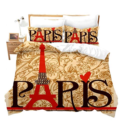 Feelyou Eiffel Tower Bedding Set Queen for Kids Girls Women 3D European Floral