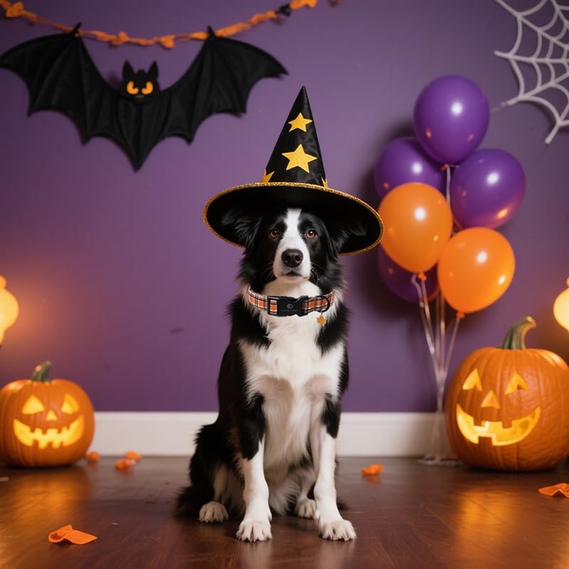Lionet Paws Halloween Dog Collar- Cute Blank Orange Grid Fall Dog Collars with Plastic Buckle and Leave Pendant - Image 2