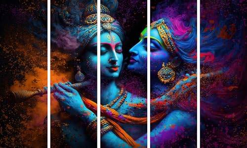 Image of KYARA ARTS Wood Framed, Radha Krishna wall Painting with frame multicolor 50 x 30 inch set of 5 (Design-04)