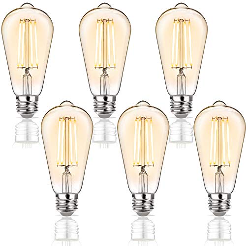 6 Watt Dimmable Led Edison Light Bulbs - 6W Antique Style Softlight Edison Led Bulbs - Warm White 2200K (Amber Gold Glass) For Home - Filament Vintage Light Bulb Set - E26 Standard Base - 6 Pack #TOP15