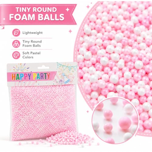 Image of Wanna Party Pink Foam Balls Pack, Pastel Mini Foam Beads for Pinata Fillers, Goodie Bag Fillers, Slime Making, Art & Craft Projects, Gift Packing and Party Activities