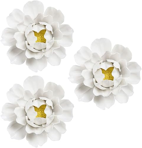 VOSAREA Decoración de pared de margarita de cerámica, decoración de pared de flores, suculentas, decoración de pared de metal, decoración de jardín