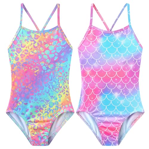 Image of iLover Girls Sparkle One Piece Swimsuits Crossback Swimwear Beach Bathing Suit with Adjustable Strap 4-10 Years