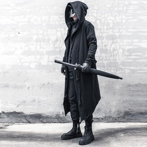 Gothic Cloak Long Hoodie Men Black Wizard Hoodies Streetwear Cardigan Hoodie Techwear Male4