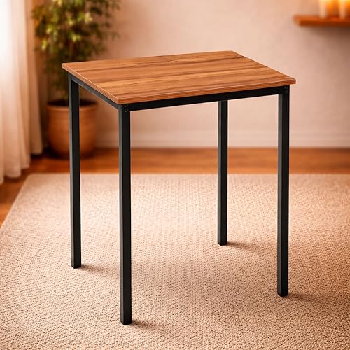 Image of Dining Table Set of 2, 2 Seater Dining Table with Chairs, Engineered Wood Top & Metal Frame, Space Saving Compact Dining Table for Kitchen, Home & Apartment (Teak Walnut - DIY)