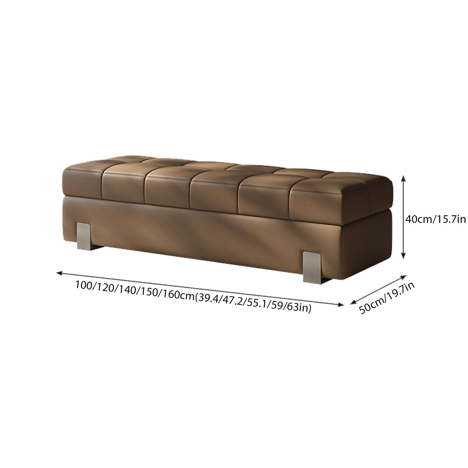 Banco con Almacenaje de Cuero de Silicona, Baúl Puff Taburete de Dormitorio Pie de Cama para Almacenamiento, Banqueta Zapatero de Entrada con Esponja de Alta Resiliencia(D,140cm/59in)