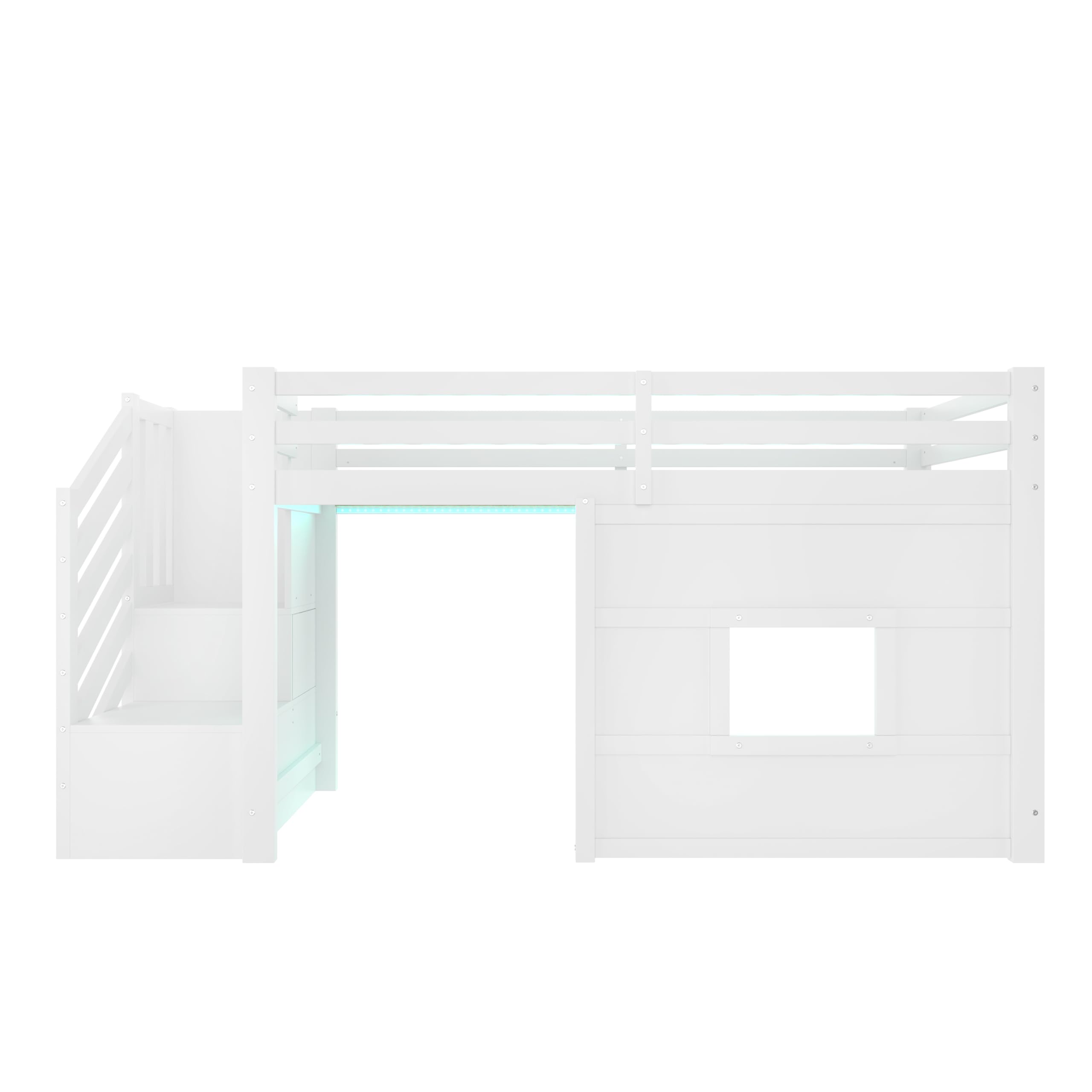 Sapgaks Lit Mezzanine Enfant 90x200 avec éclairage LED,lit mi Hauteur avec escalier de Rangement et fenêtre,Cadre de lit Enfant 90x200 (J-Blanc 90)