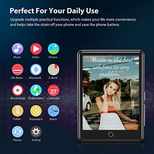 Yffizq 80Gb Mp3 Player With Bluetooth 5.1,2.8'' Full Touch Screen Mp4 Player With Speaker,Portable Hifi Lossless Sound Mp3 Player With Fm Radio,Voice Recorder,E-Book,Armband,Support Up To 128Gb #TOP7