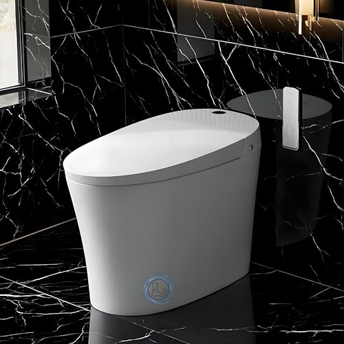 Garvee Smart Toilet, One Piece Bidet Toilet for Bathrooms, Toilets with Warm Water Sprayer & Dryer, Foot Sensor Operation, Heated Bidet Seat, Tankless Toilets with LED Display