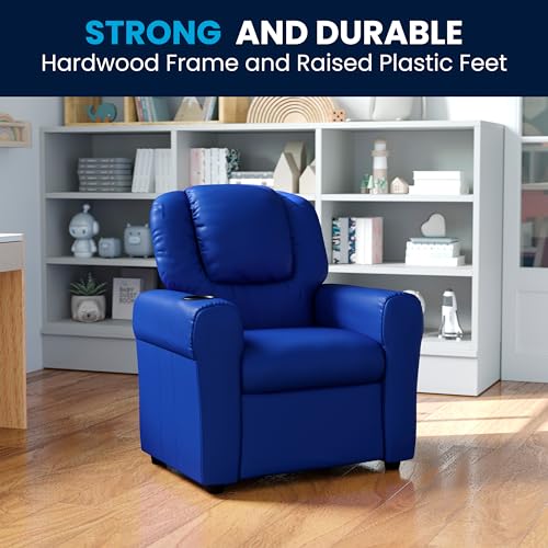 Image of Flash Furniture Vinyl Kids Recliner, Cup Holder, Blue