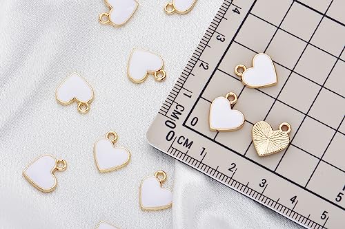 Image of Pack of 80 Side Ring Heart White Enamel Charms Gold Plated Colored Pendants Hawaii Style Accessories for Necklace Bracelet Jewelry Making DIY Crafting
